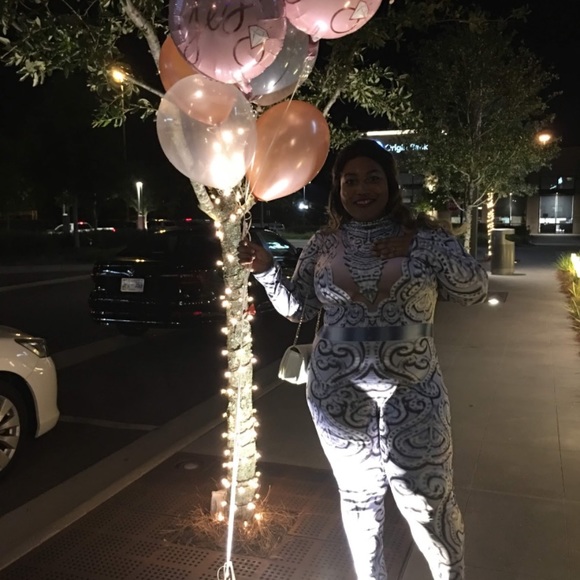 COPY - Light Blue/ White Designed Bodycon Jumpsuit - Picture 2 of 7